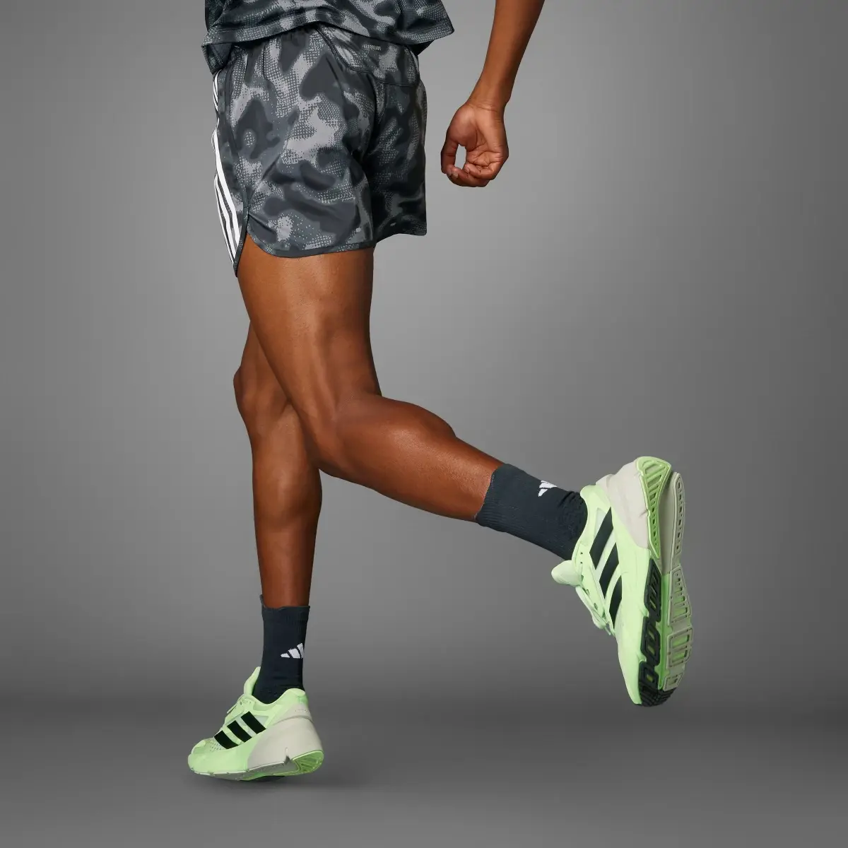 Adidas Own the Run 3-Stripes Allover Print Shorts. 2