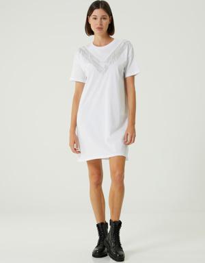 Chain Beyaz Mini T-shirt Elbise