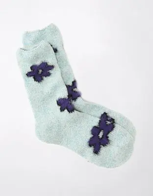 American Eagle Fuzzy Flower Crew Sock. 1