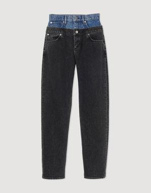 Two-tone double-waisted jeans