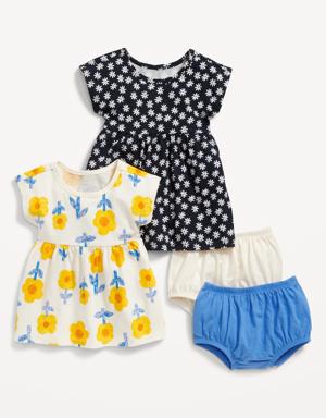 Jersey-Knit Dolman-Sleeve Dress & Bloomer Shorts 4-Piece Set for Baby multi