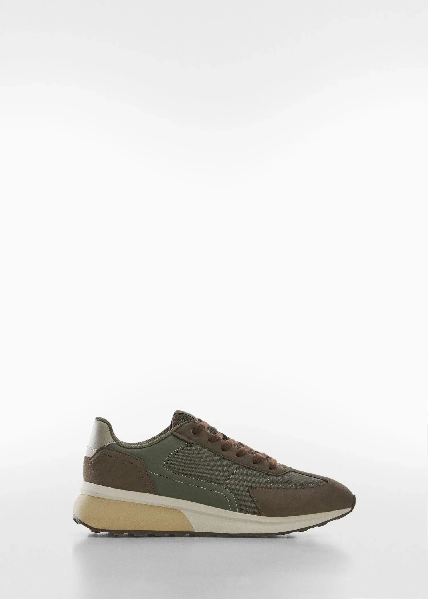 Mango Leather mixed sneakers. a pair of shoes that are sitting on the ground. 