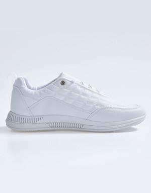 Beyaz Bağcıklı Kapitone Suni Deri Detaylı Erkek Spor Ayakkabı - 89096