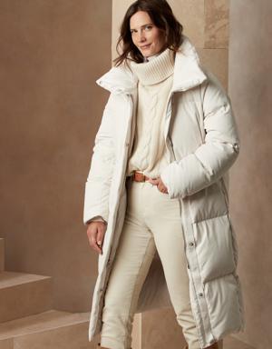 Water-Repellent Long Puffer Coat white