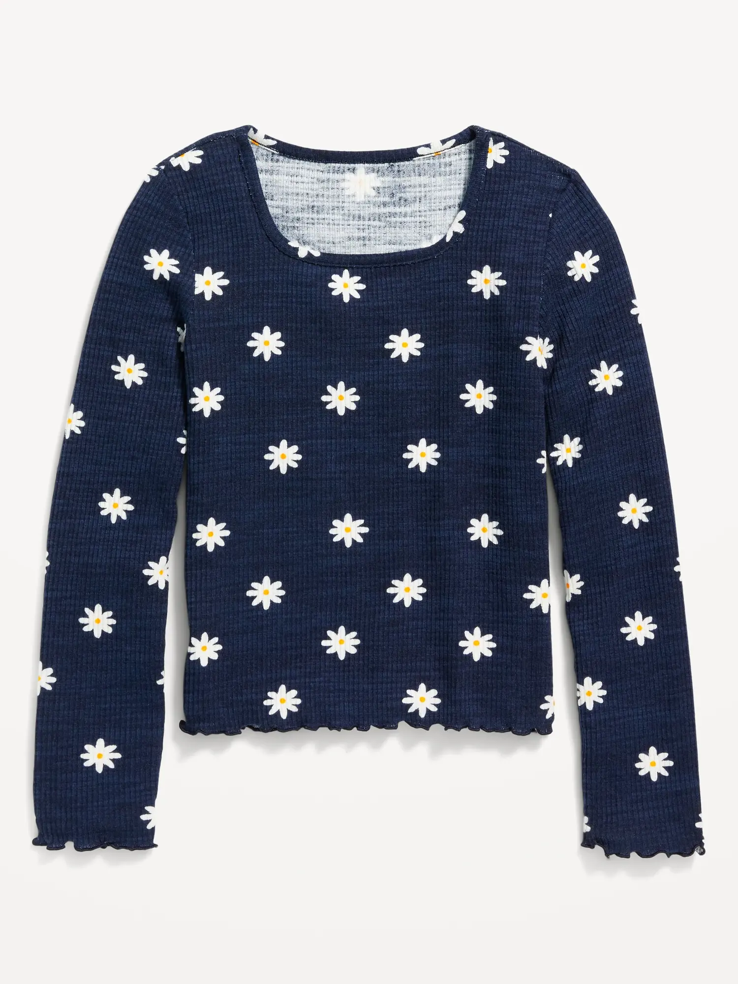 Old Navy Cozy Rib-Knit Long-Sleeve Printed Top for Girls blue. 1