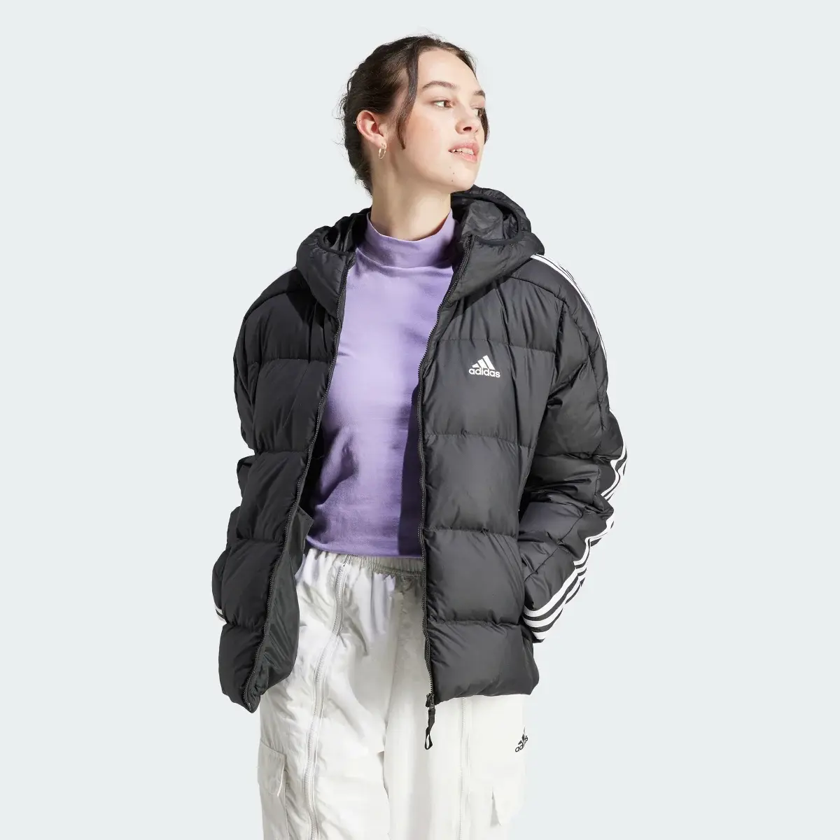 Adidas Essentials 3-Stripes Mid Down Hooded Jacket. 2