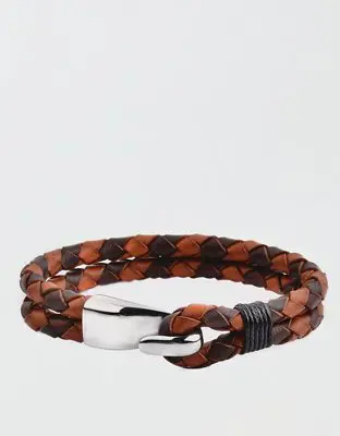 American Eagle West Coast Jewelry Stainless Steel Braided Leather Bracelet. 1