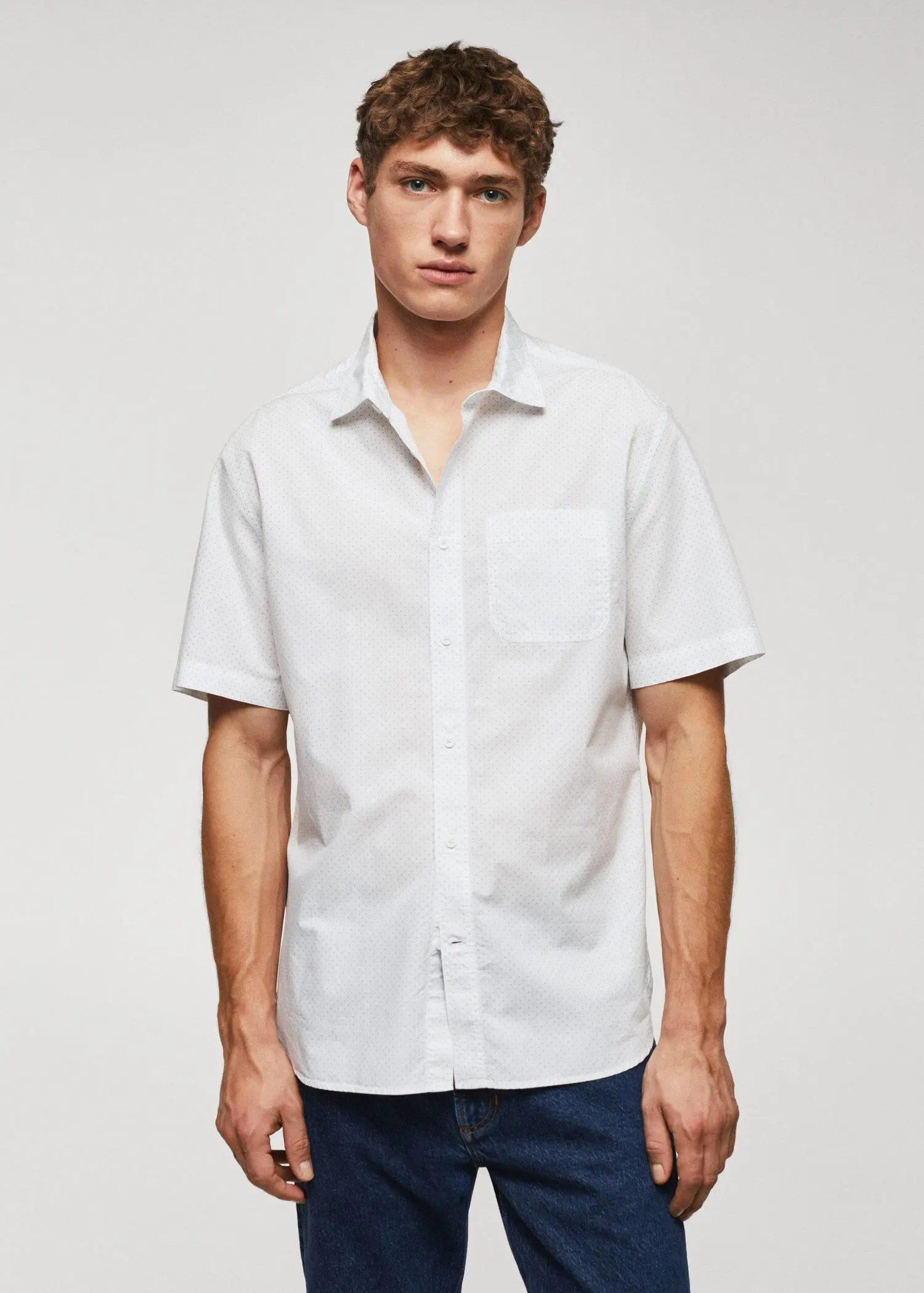 Mango 100% cotton short-sleeved mirco-patterned shirt. 1
