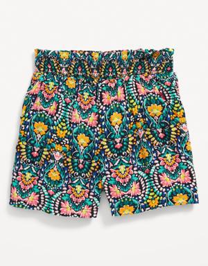 Printed Smocked-Waist Pull-On Shorts for Toddler Girls blue