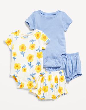 4-Piece Unisex Bodysuit and Bloomer Shorts Set for Baby blue