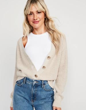 Lightweight Cotton and Linen-Blend Shaker-Stitch Cardigan Sweater for Women brown