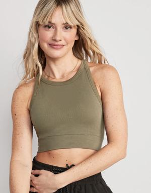 Old Navy Light Support Seamless Rib-Knit Longline Sports Bra for Women green