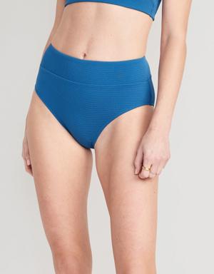 High-Waisted Pucker Classic Bikini Swim Bottoms for Women blue