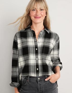 Cropped Plaid Flannel Boyfriend Shirt for Women multi