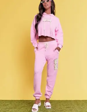 Forever 21 Barbie&trade; Graphic Beaded Joggers Pink/Multi