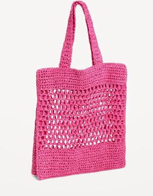 Straw-Paper Crochet Tote Bag for Women pink