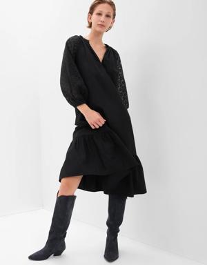 Lace Sleeve Midi Dress black