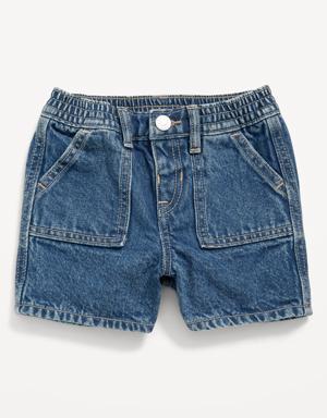 Elasticized Waist Workwear Non-Stretch Jean Shorts for Toddler Girls blue