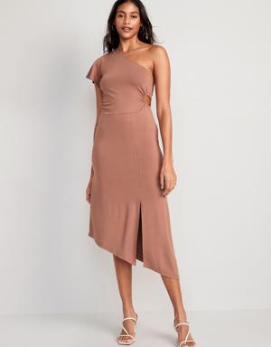 Fitted One-Shoulder Asymmetric Cutout Midi Dress for Women beige