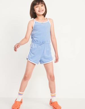 Sleeveless Loop-Terry Cinched-Waist Romper for Girls purple