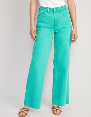 Extra High-Waisted Pop-Color Wide Leg Cut-Off Jeans for Women green