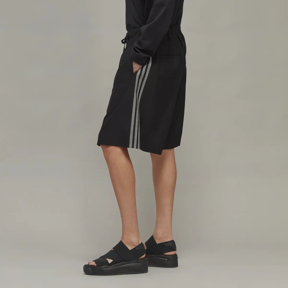 Adidas Y-3 3-Stripes Refined Wool Tailored Shorts. 2 Adidas Y-3 3-Stripes Refined Wool Tailored Shorts. 2