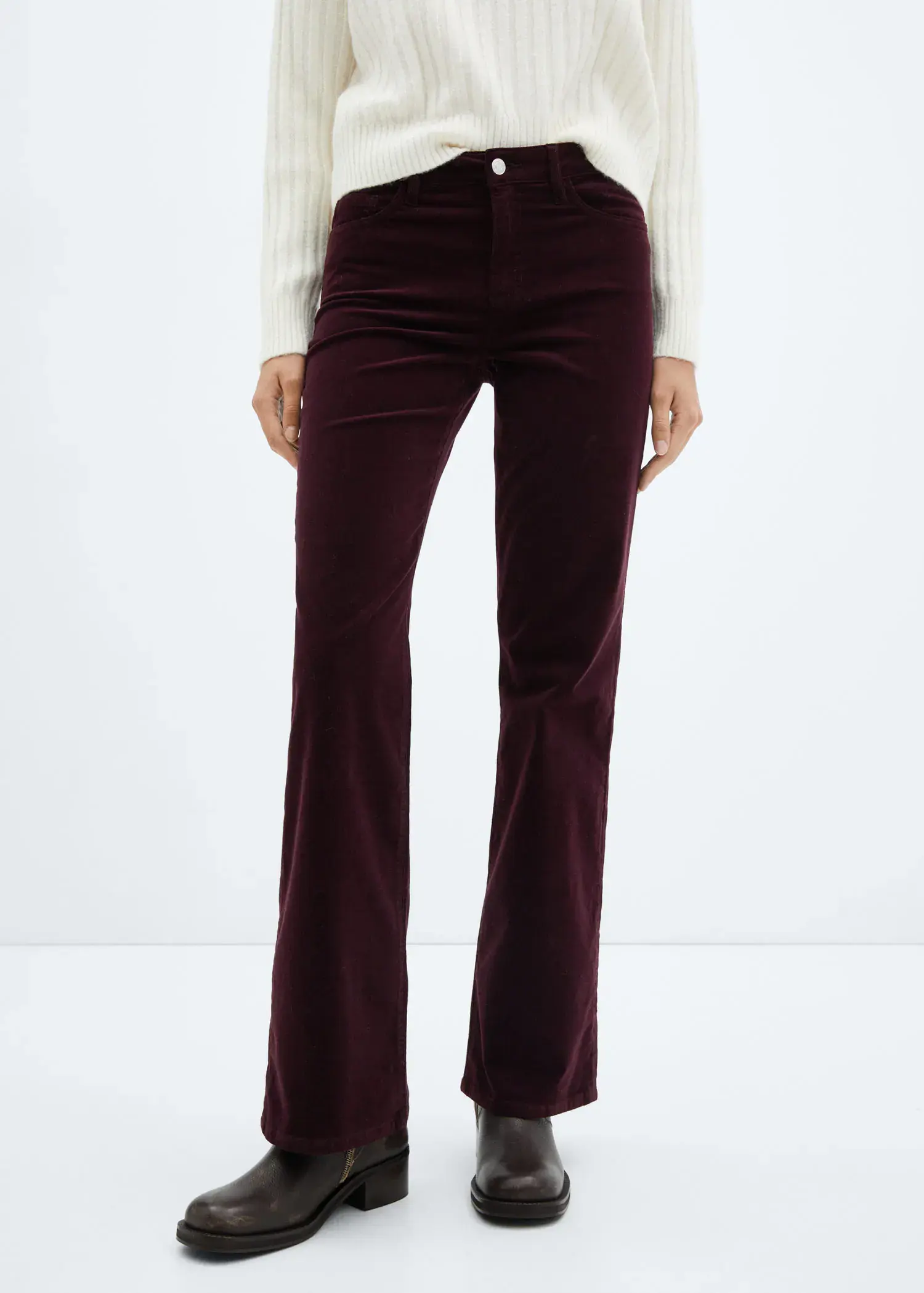 Mango Mid-rise corduroy flared trousers. 2