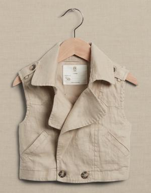 Delphine Cropped Linen Trench Vest for Baby + Toddler multi
