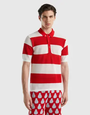 red and white striped knit polo