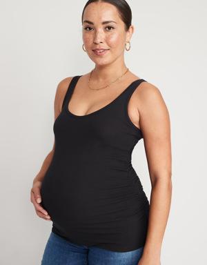 Maternity First-Layer Rib-Knit Side-Shirred Tank Top black