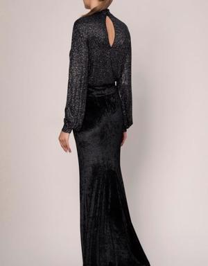 Crushed Velvet Floor-Length Skirt