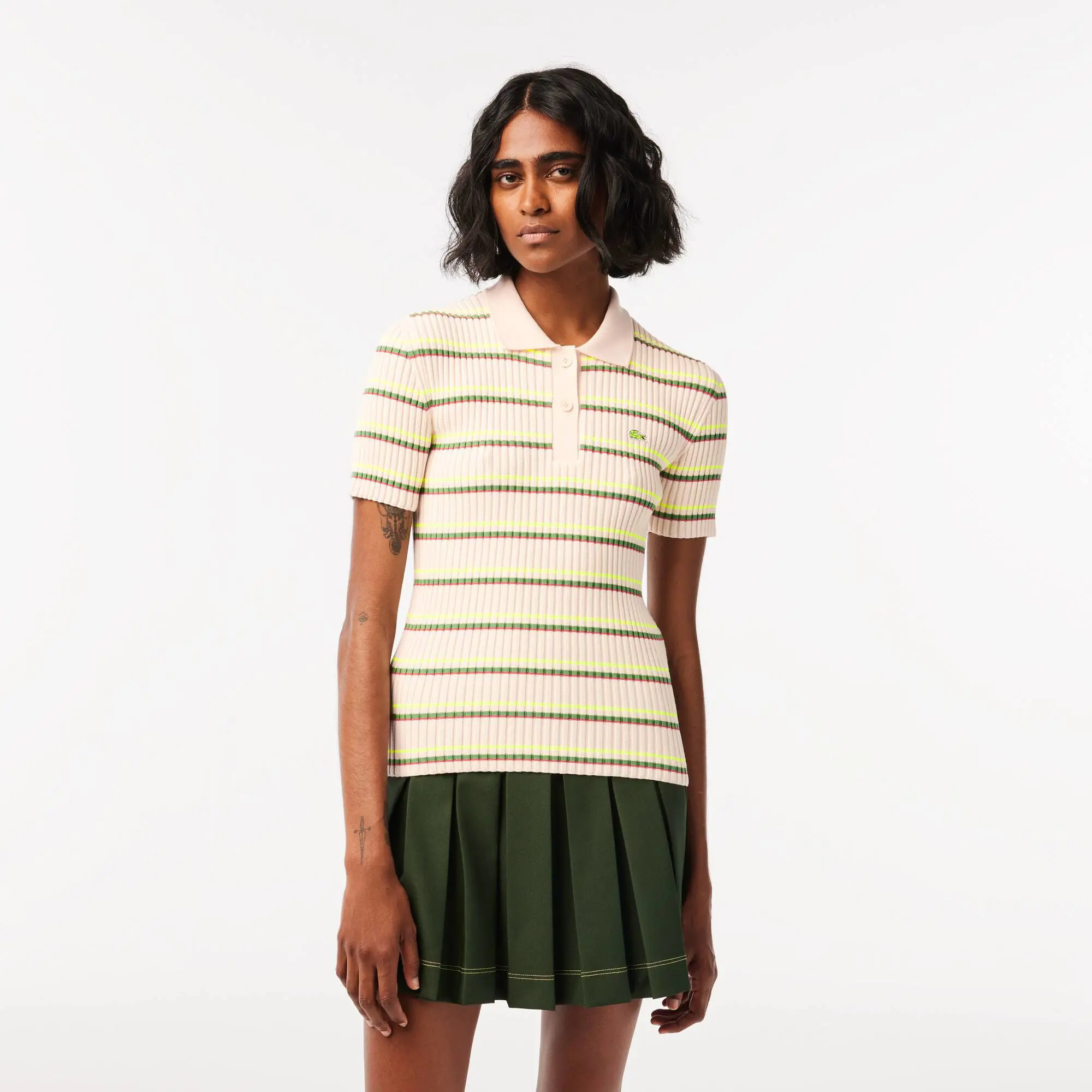 Lacoste Women’s Made In France Organic Cotton Striped Polo. 1