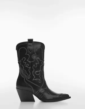 Leather cowboy ankle boots with seams