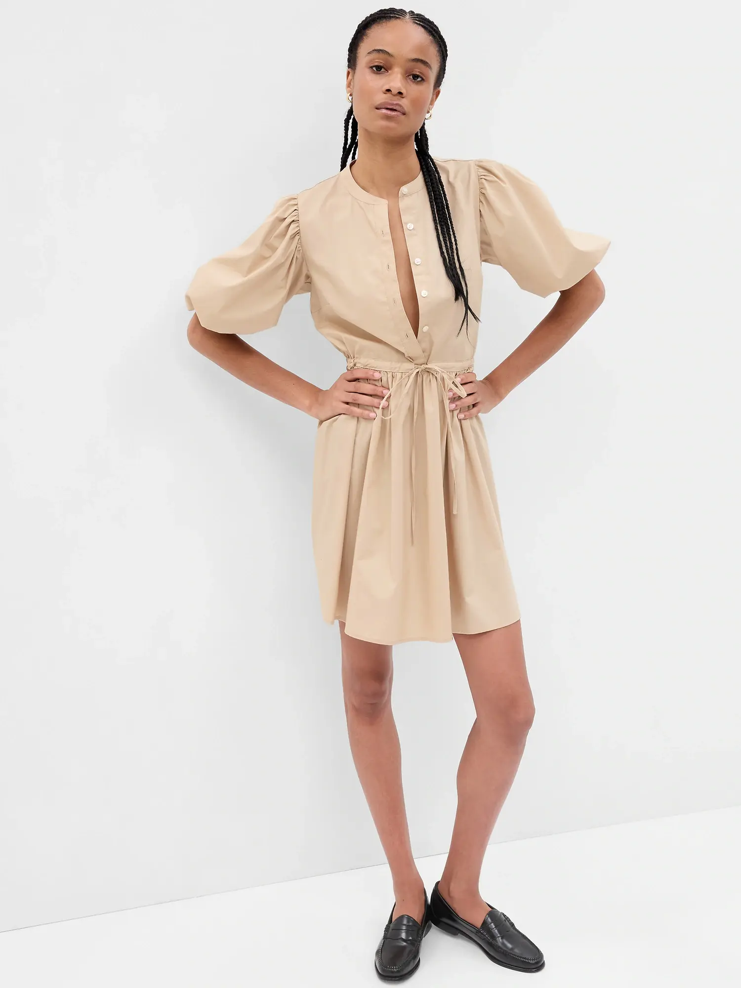 Gap Balloon Sleeve Mini Dress beige. 1