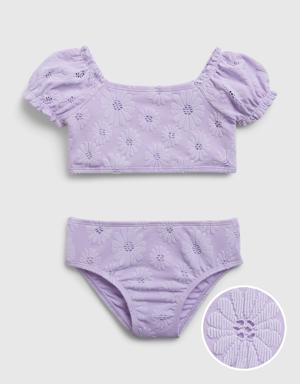 Toddler Textured Puff Sleeve Swim Two-Piece purple
