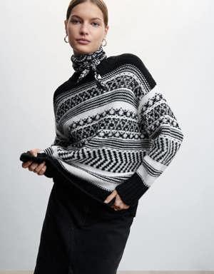 Sweter z odwróconym ściegiem ze wzorami