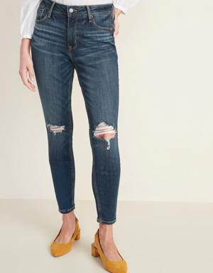 High-Waisted Rockstar Distressed Super Skinny Jeans For Women blue