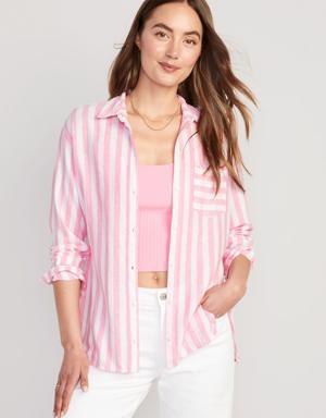 Striped Linen-Blend Boyfriend Shirt for Women pink