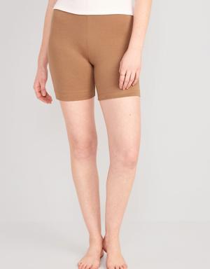 High Waisted Jersey Biker Shorts for Women -- 6-inch inseam brown