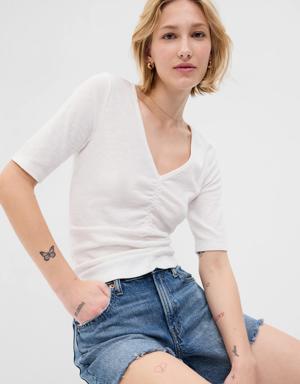 Essential Rib Ruched T-Shirt white