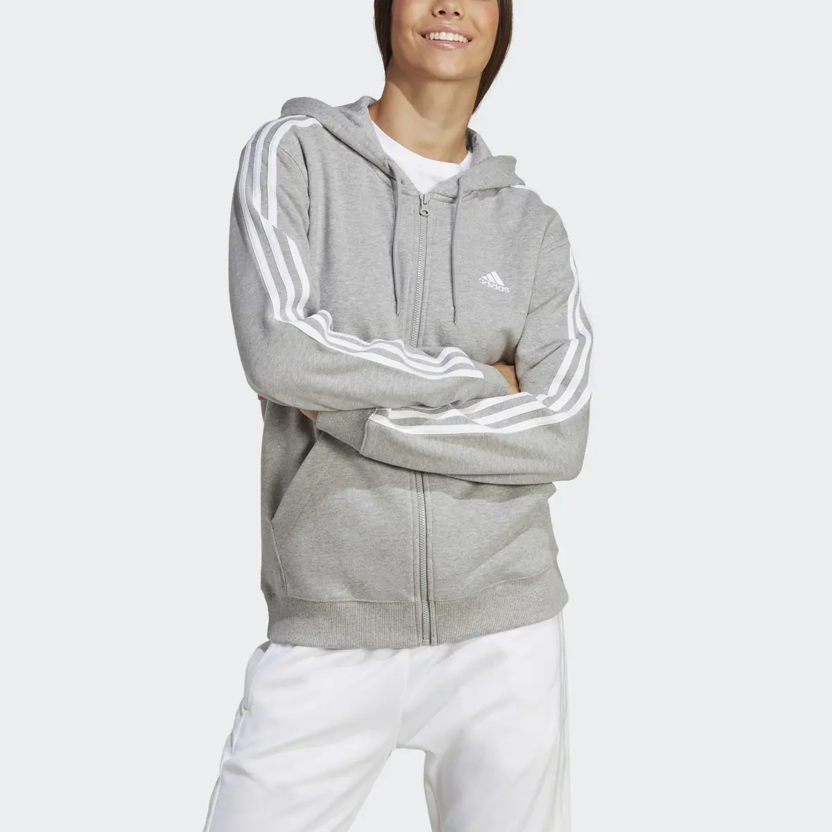Adidas Veste à capuche entièrement zippée en molleton à coupe standard Essentials 3-Stripes. 1