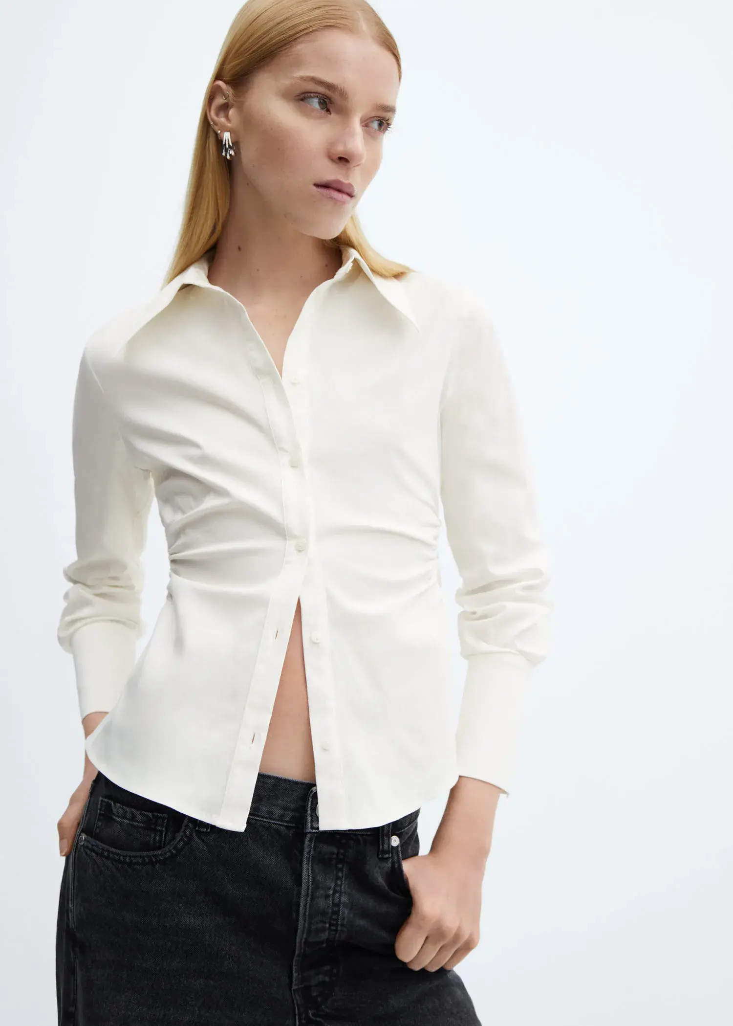 Mango Ruched detail shirt. 1