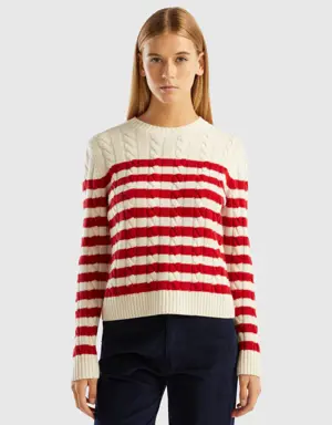 striped sweater with cables