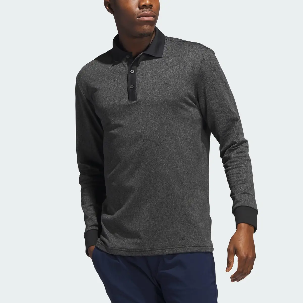 Adidas Essentials Heathered Long Sleeve Polo Shirt. 1