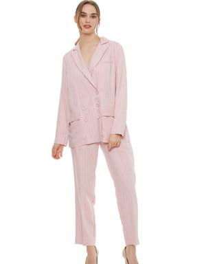 Button Detailed Ankle Length Slim Fit Pink Trousers