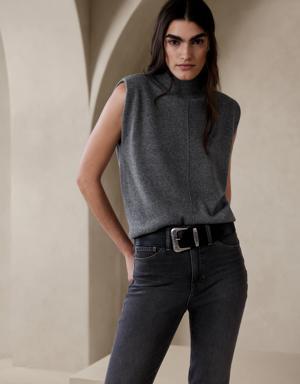 Franca Cashmere Padded-Shoulder Top gray