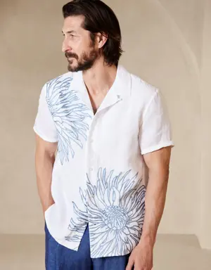 Louis Embroidered Linen Resort Shirt white