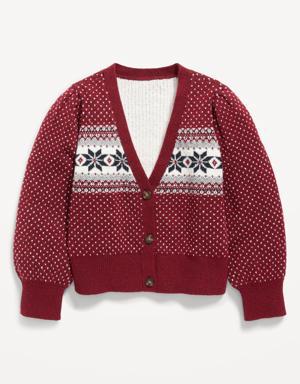 Button-Front Fair Isle Cardigan Sweater for Girls red