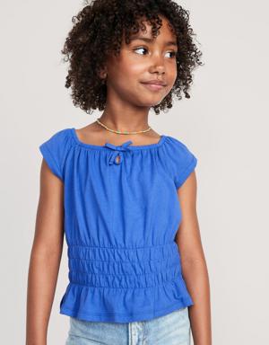 Old Navy Printed Sleeveless Smocked Top for Girls blue