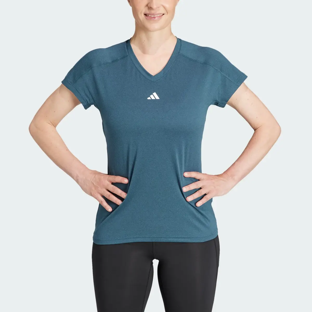 Adidas AEROREADY Train Essentials Minimal Branding V-Neck T-Shirt. 1